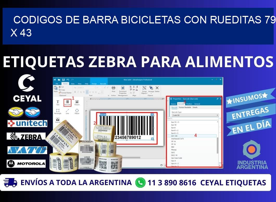 CODIGOS DE BARRA BICICLETAS CON RUEDITAS 79 x 43