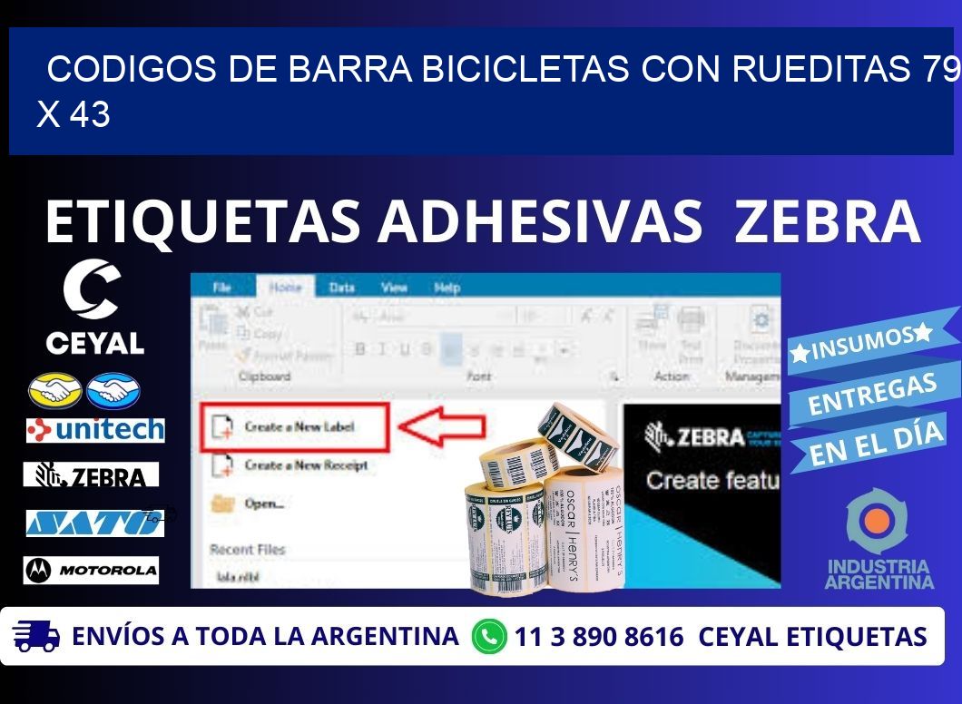 CODIGOS DE BARRA BICICLETAS CON RUEDITAS 79 x 43