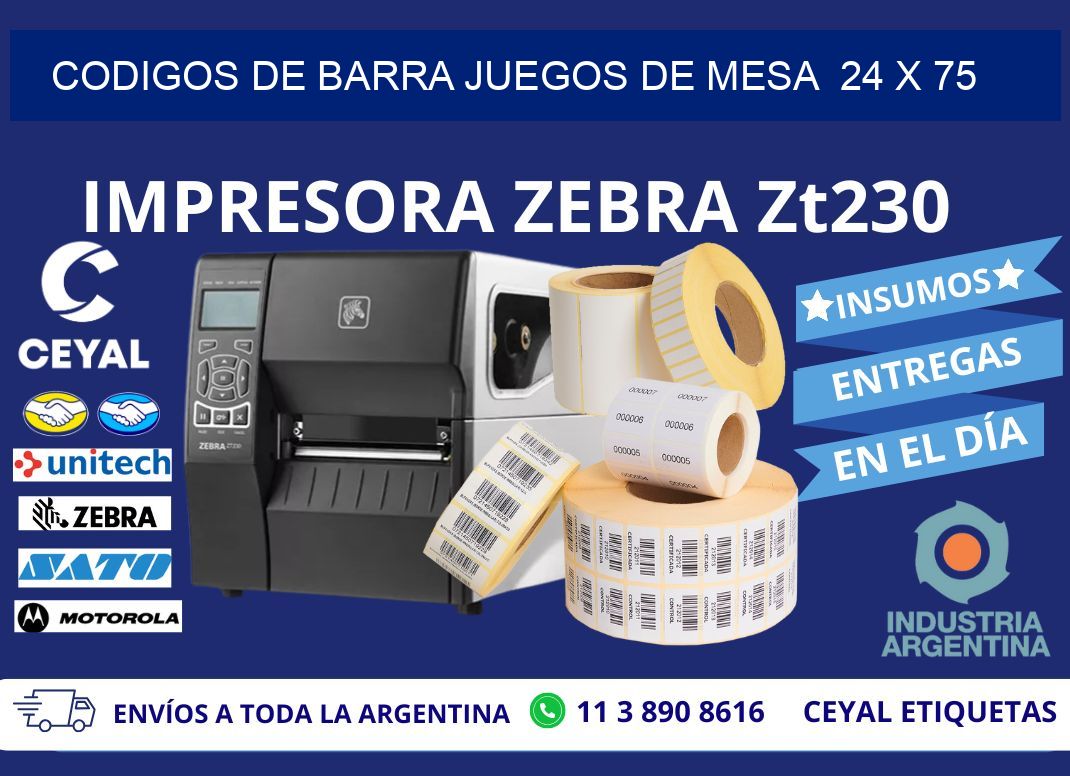 CODIGOS DE BARRA JUEGOS DE MESA  24 x 75