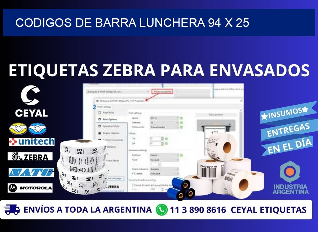 CODIGOS DE BARRA LUNCHERA 94 x 25