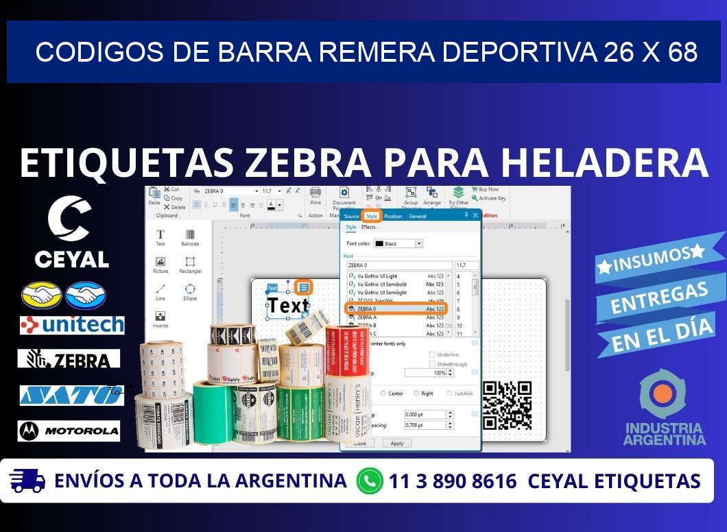 CODIGOS DE BARRA REMERA DEPORTIVA 26 x 68