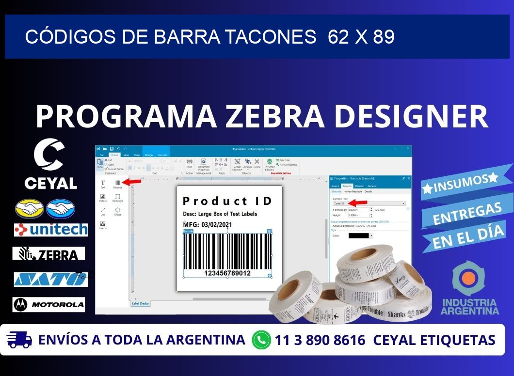 CÓDIGOS DE BARRA TACONES 62 x 89