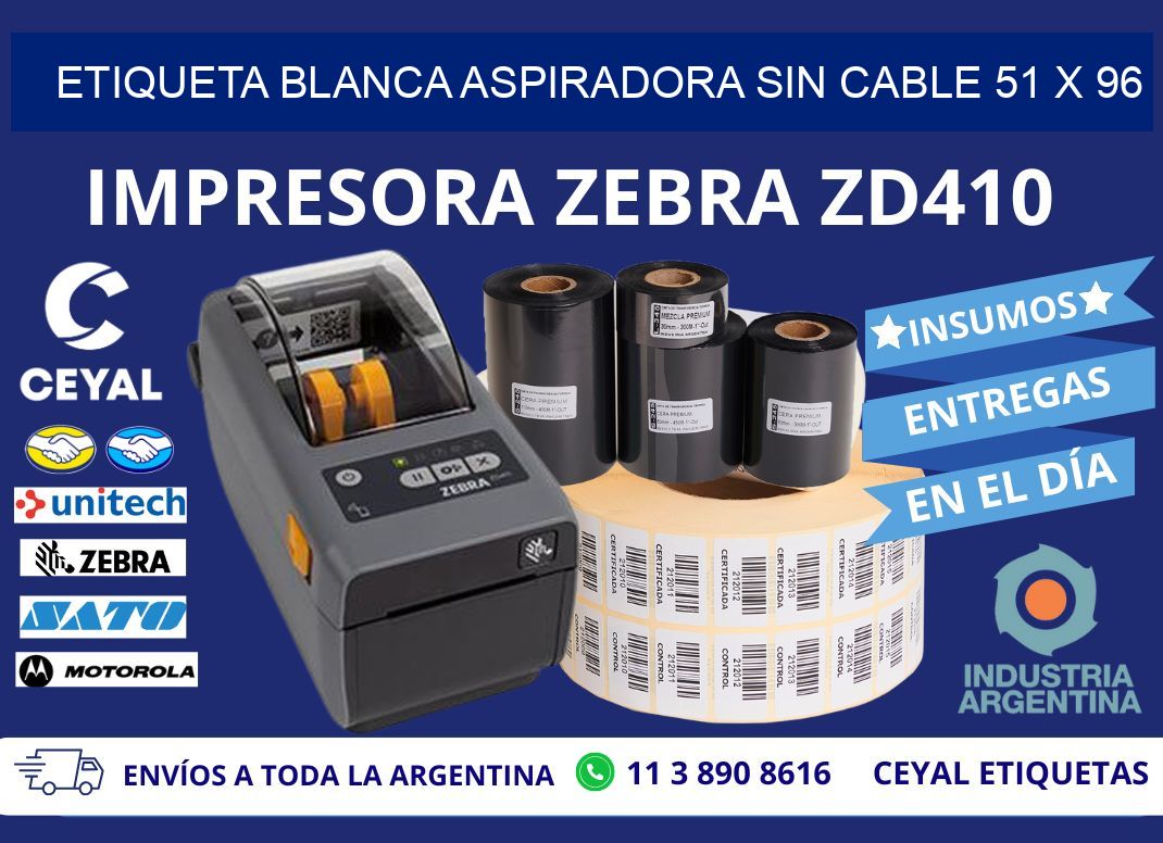 ETIQUETA BLANCA ASPIRADORA SIN CABLE 51 x 96