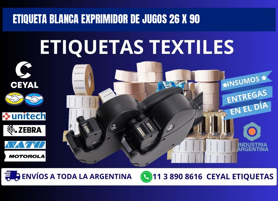 ETIQUETA BLANCA EXPRIMIDOR DE JUGOS 26 x 90