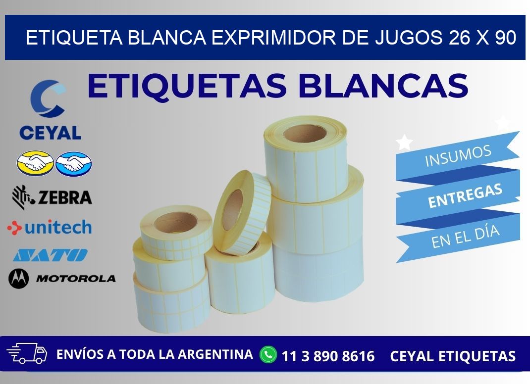 ETIQUETA BLANCA EXPRIMIDOR DE JUGOS 26 x 90