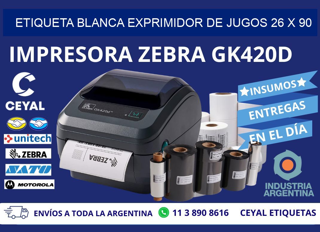 ETIQUETA BLANCA EXPRIMIDOR DE JUGOS 26 x 90