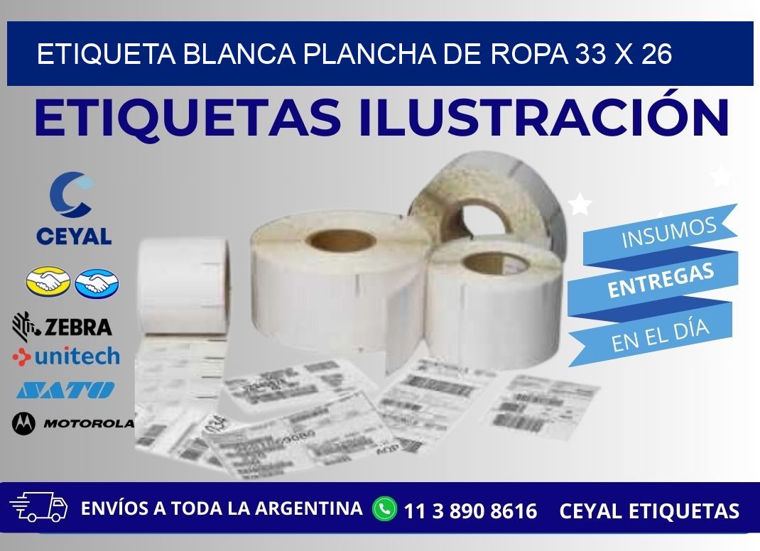 ETIQUETA BLANCA PLANCHA DE ROPA 33 x 26