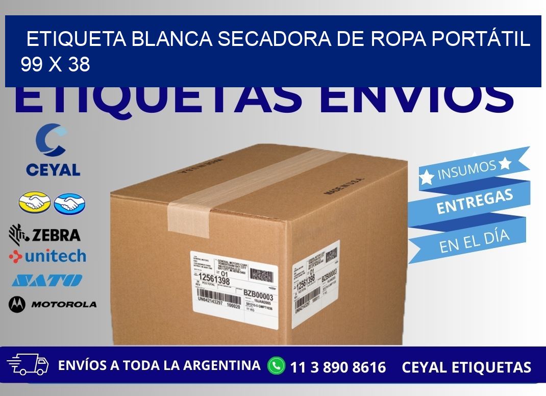 ETIQUETA BLANCA SECADORA DE ROPA PORTÁTIL 99 x 38