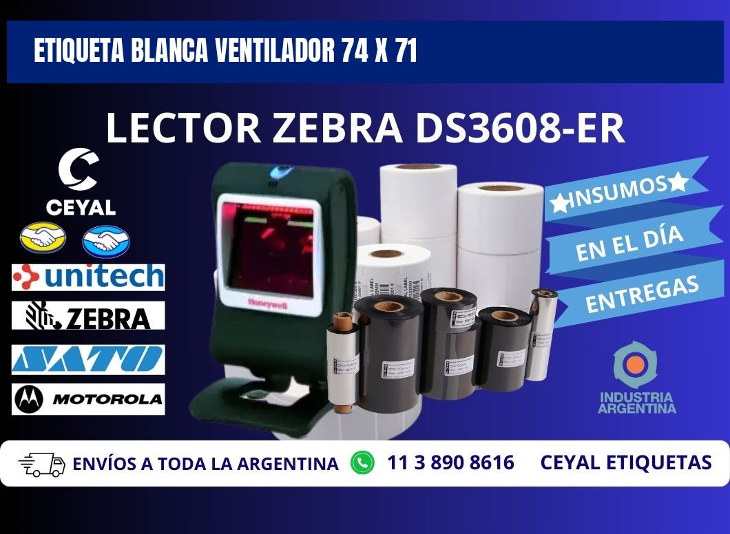 ETIQUETA BLANCA VENTILADOR 74 x 71