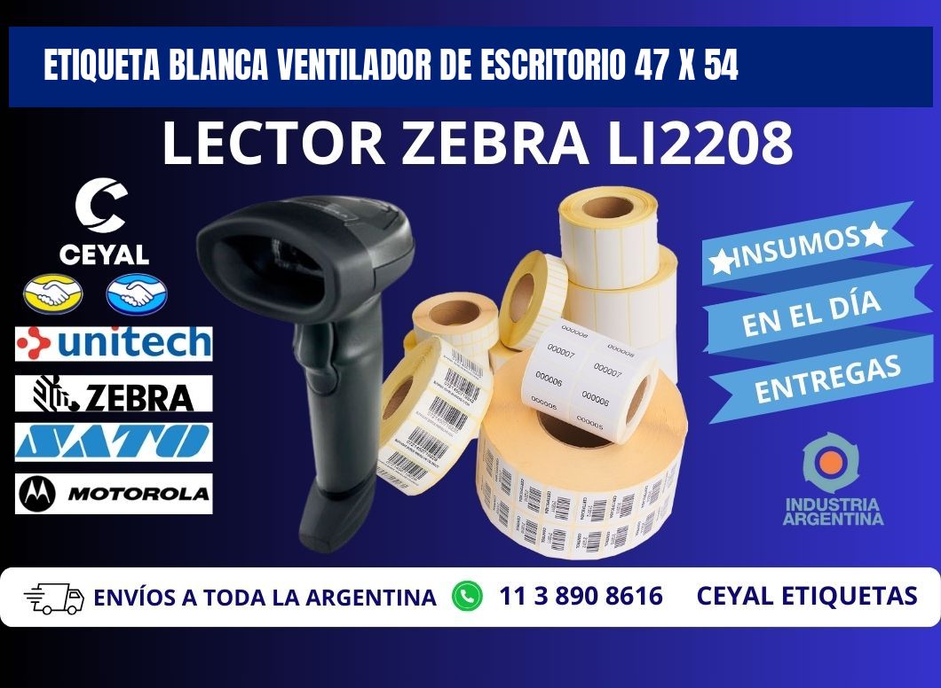 ETIQUETA BLANCA VENTILADOR DE ESCRITORIO 47 x 54