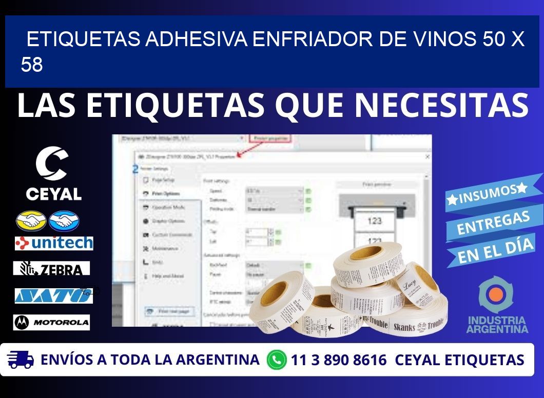 ETIQUETAS ADHESIVA ENFRIADOR DE VINOS 50 x 58