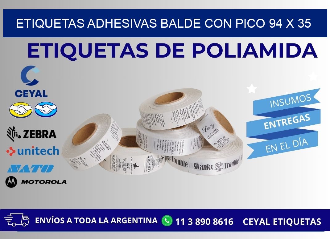 ETIQUETAS ADHESIVAS BALDE CON PICO 94 x 35