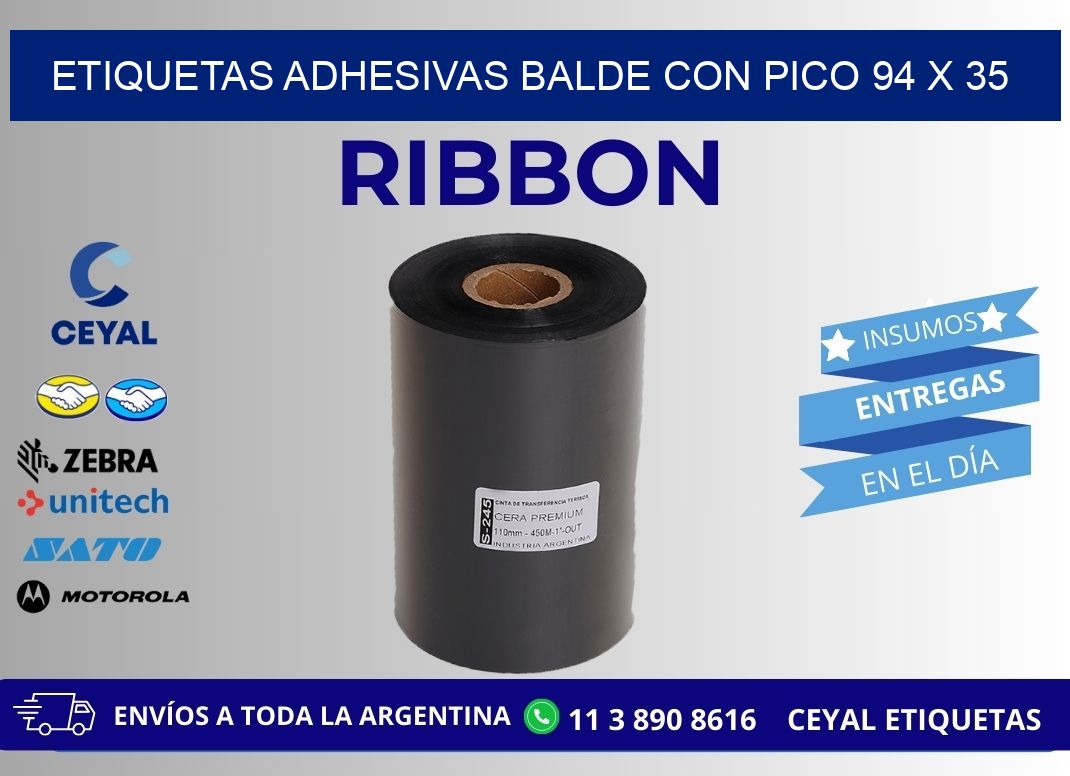 ETIQUETAS ADHESIVAS BALDE CON PICO 94 x 35