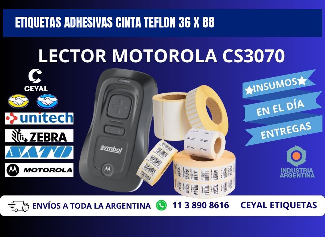 ETIQUETAS ADHESIVAS CINTA TEFLON 36 x 88