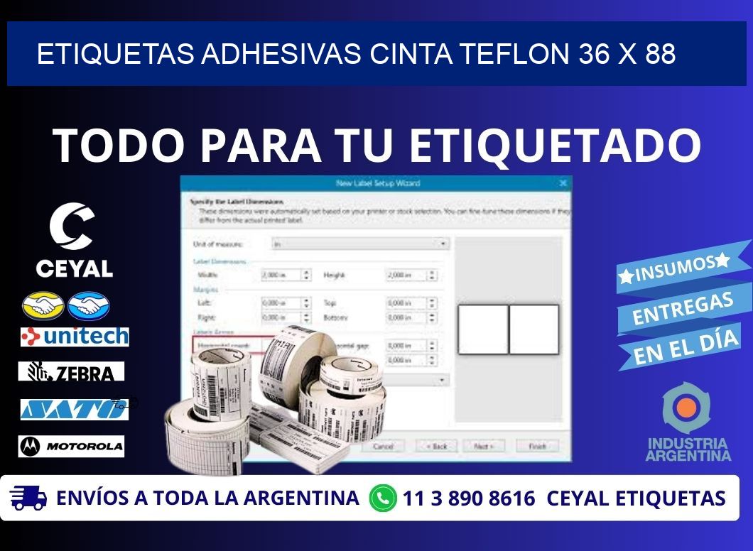 ETIQUETAS ADHESIVAS CINTA TEFLON 36 x 88