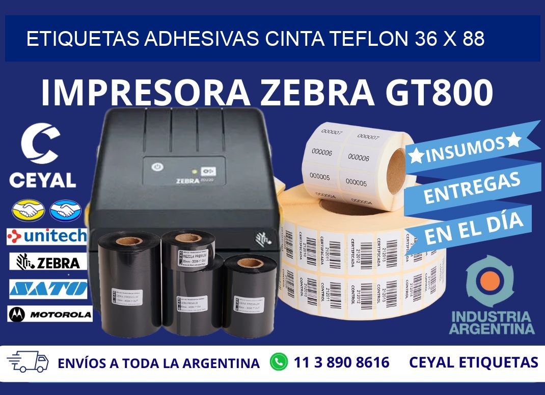 ETIQUETAS ADHESIVAS CINTA TEFLON 36 x 88