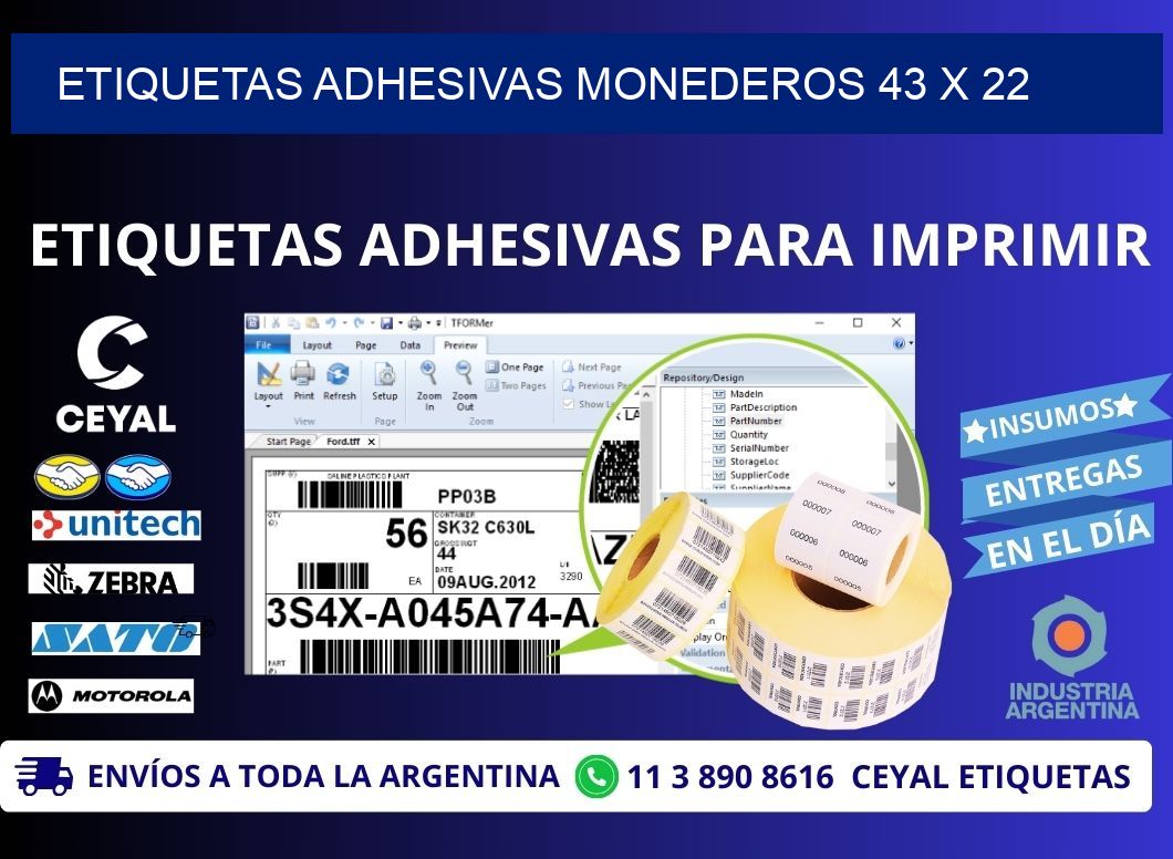 ETIQUETAS ADHESIVAS MONEDEROS 43 x 22