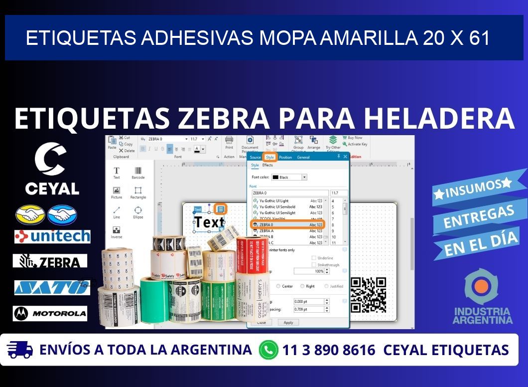 ETIQUETAS ADHESIVAS MOPA AMARILLA 20 x 61