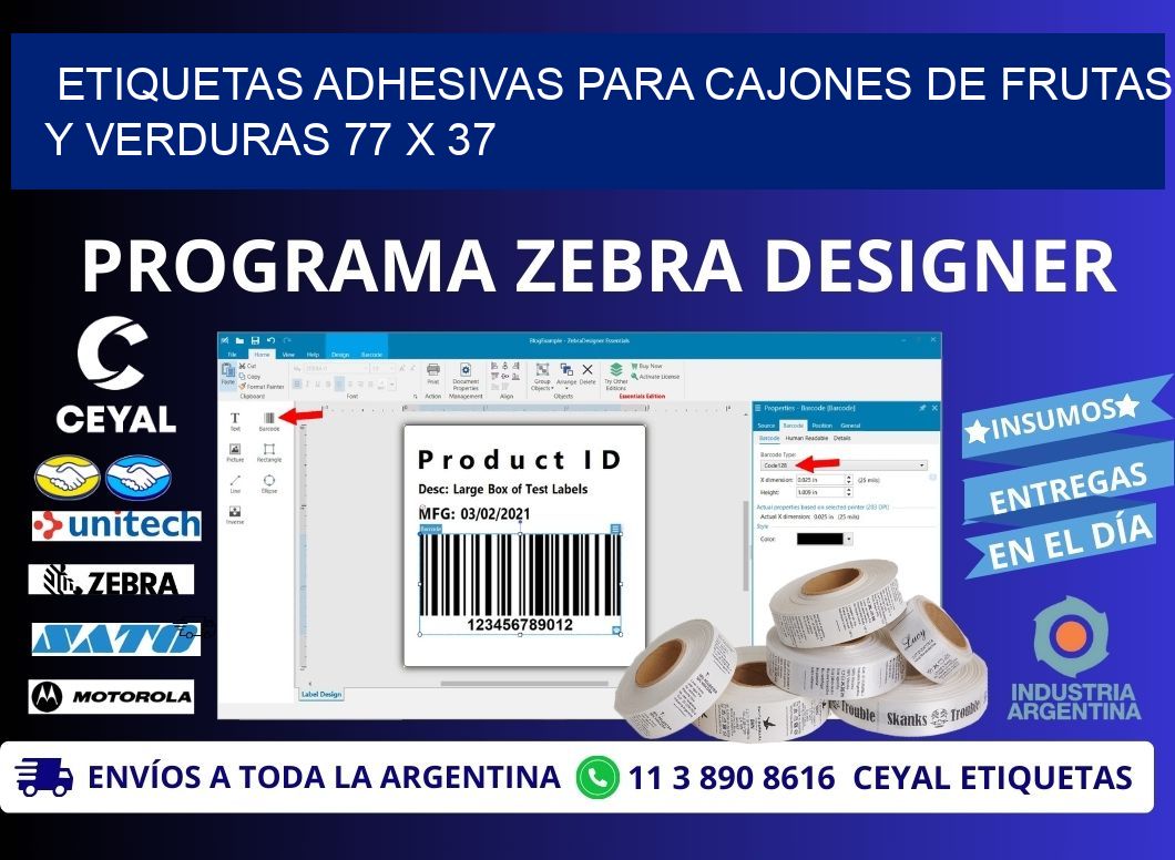 ETIQUETAS ADHESIVAS PARA CAJONES DE FRUTAS Y VERDURAS 77 x 37