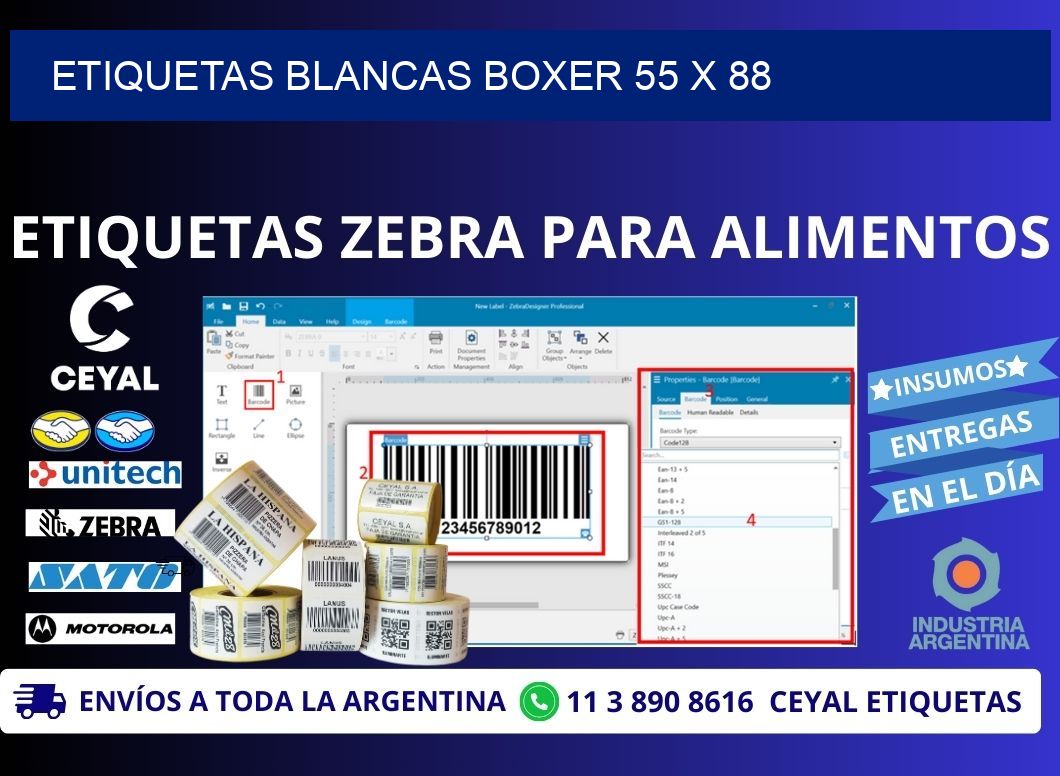 ETIQUETAS BLANCAS BOXER 55 x 88