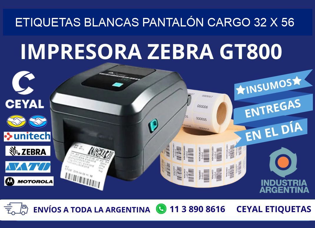 ETIQUETAS BLANCAS PANTALÓN CARGO 32 x 56