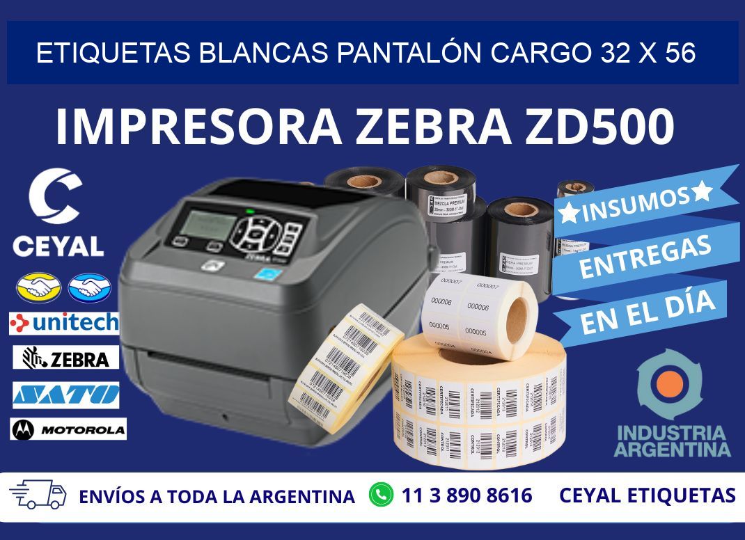 ETIQUETAS BLANCAS PANTALÓN CARGO 32 x 56