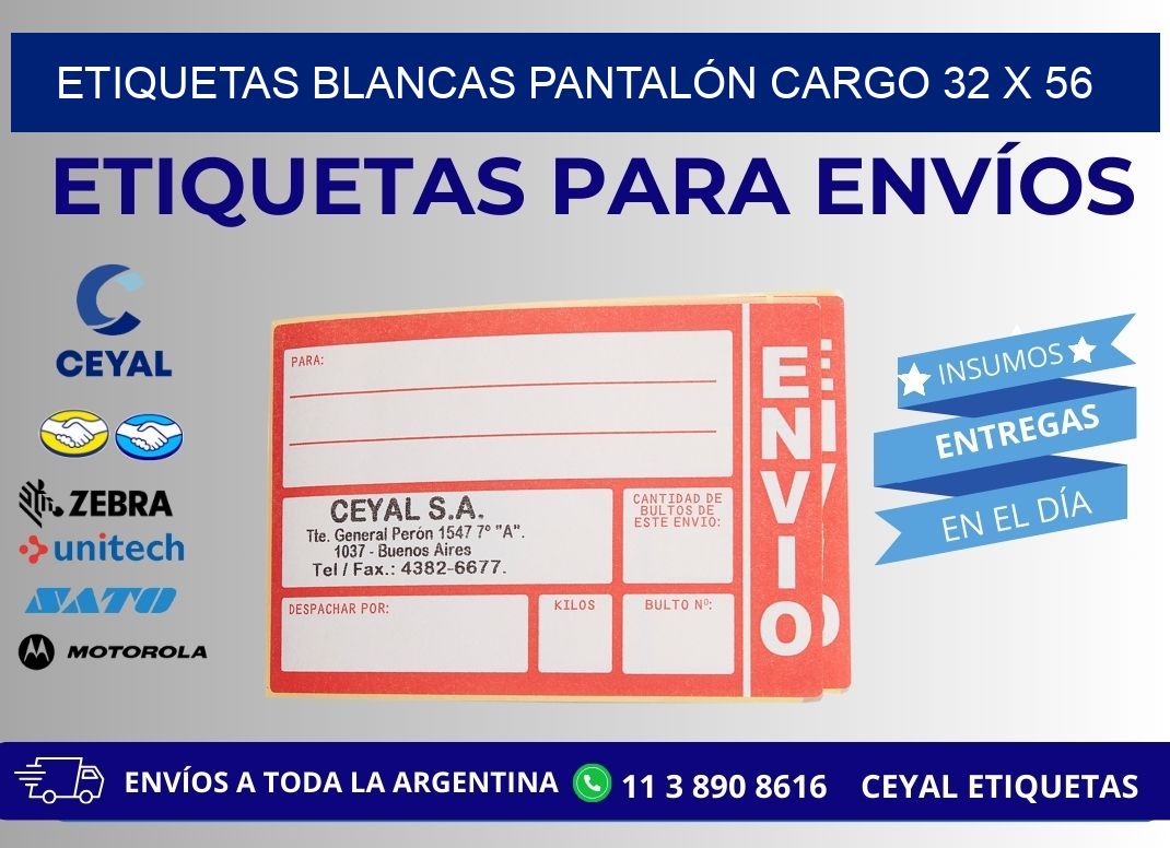 ETIQUETAS BLANCAS PANTALÓN CARGO 32 x 56