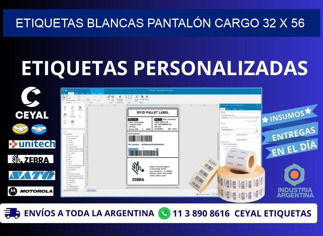 ETIQUETAS BLANCAS PANTALÓN CARGO 32 x 56