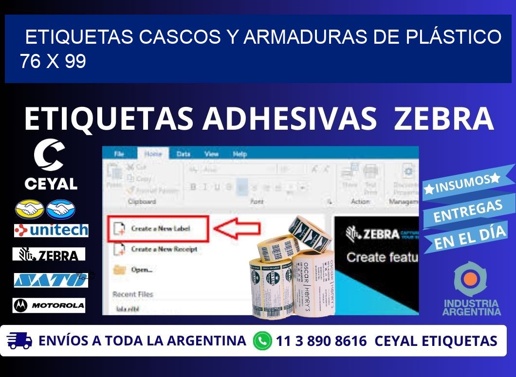 ETIQUETAS CASCOS Y ARMADURAS DE PLÁSTICO 76 x 99