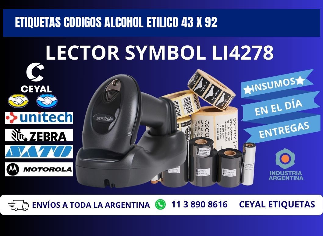 ETIQUETAS CODIGOS ALCOHOL ETILICO 43 x 92