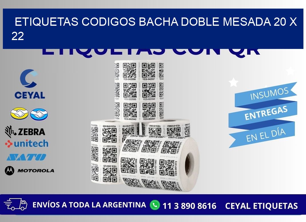 ETIQUETAS CODIGOS BACHA DOBLE MESADA 20 x 22