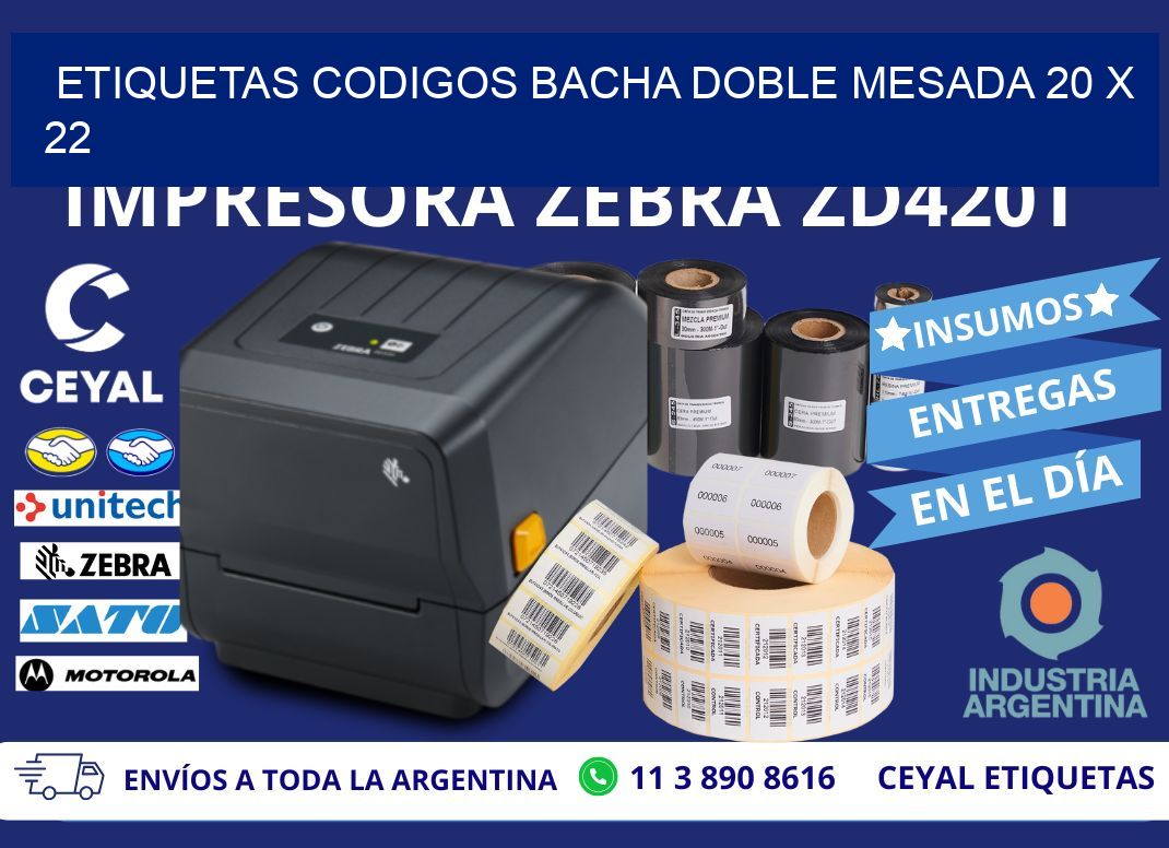 ETIQUETAS CODIGOS BACHA DOBLE MESADA 20 x 22