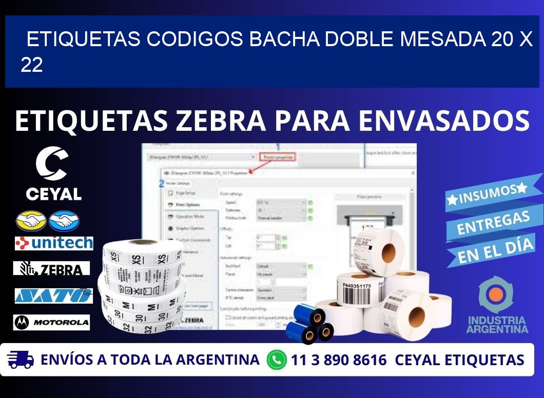 ETIQUETAS CODIGOS BACHA DOBLE MESADA 20 x 22