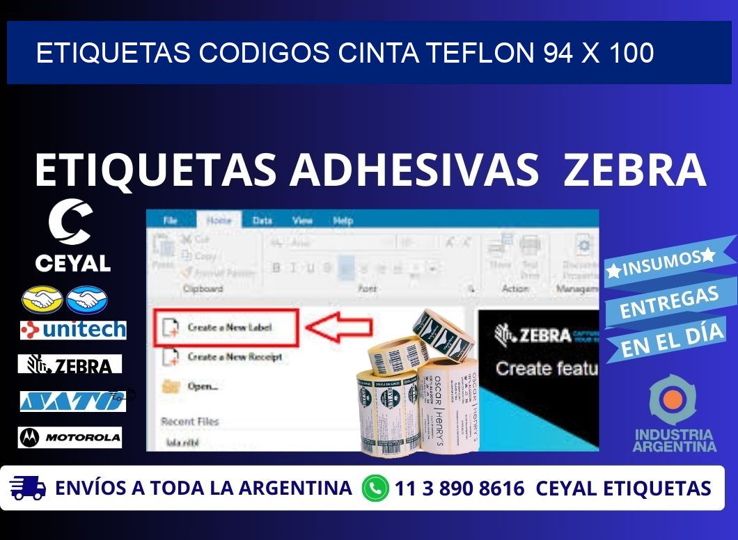 ETIQUETAS CODIGOS CINTA TEFLON 94 x 100