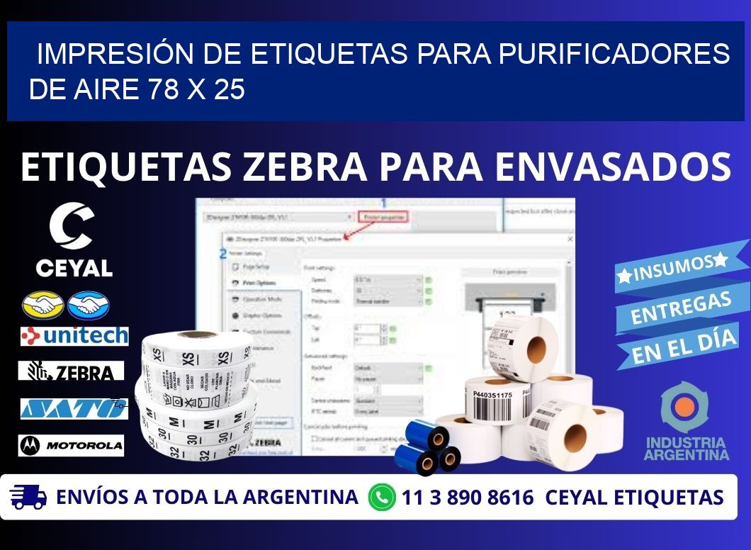 IMPRESIÓN DE ETIQUETAS PARA PURIFICADORES DE AIRE 78 x 25