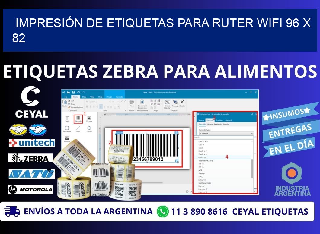 IMPRESIÓN DE ETIQUETAS PARA RUTER WIFI 96 x 82