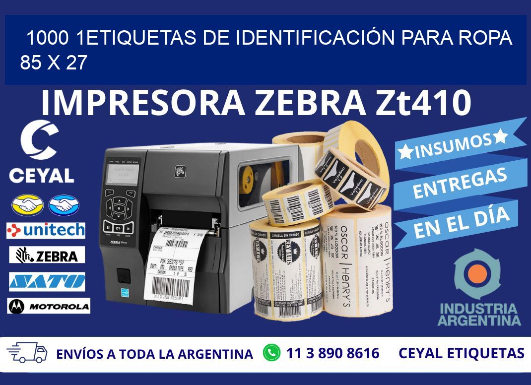 1000 1ETIQUETAS DE IDENTIFICACIÓN PARA ROPA 85 x 27