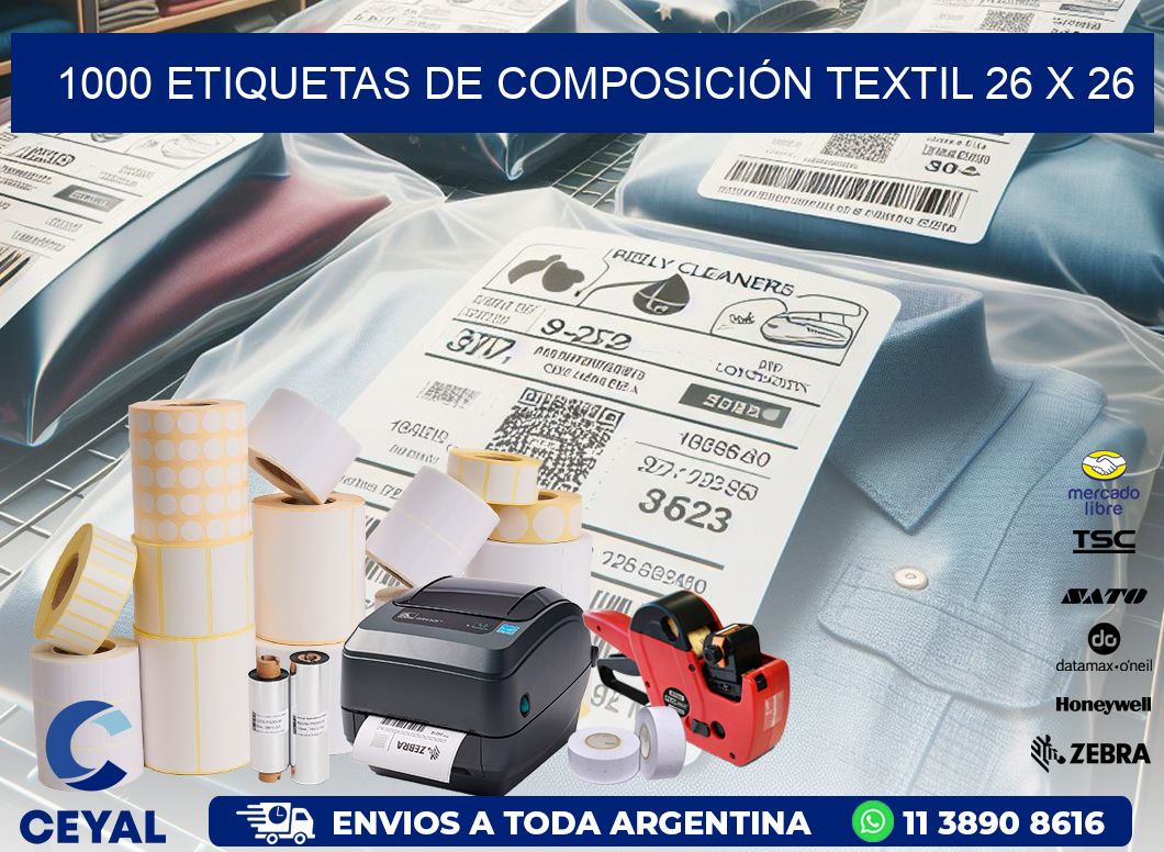 1000 ETIQUETAS DE COMPOSICIÓN TEXTIL 26 x 26