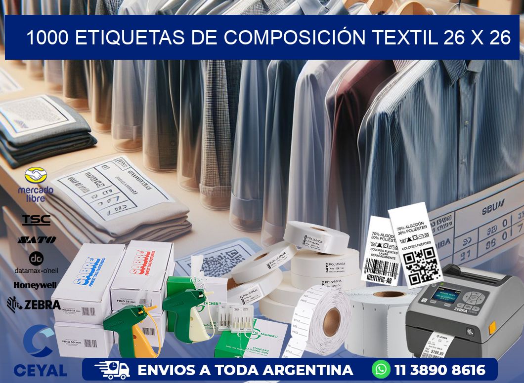 1000 ETIQUETAS DE COMPOSICIÓN TEXTIL 26 x 26