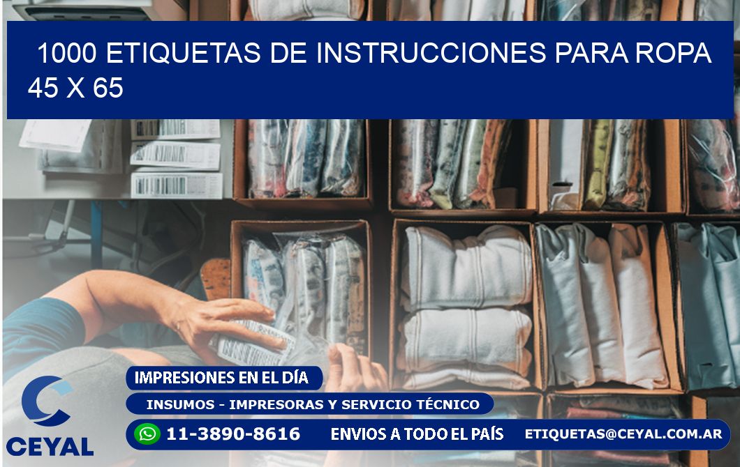 1000 ETIQUETAS DE INSTRUCCIONES PARA ROPA 45 x 65