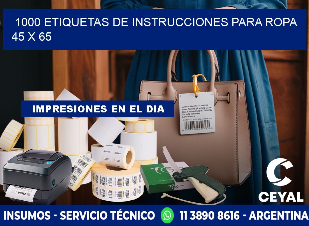 1000 ETIQUETAS DE INSTRUCCIONES PARA ROPA 45 x 65