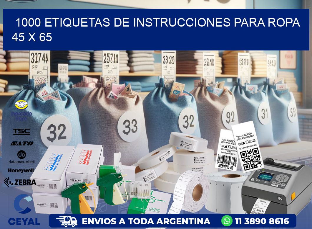 1000 ETIQUETAS DE INSTRUCCIONES PARA ROPA 45 x 65