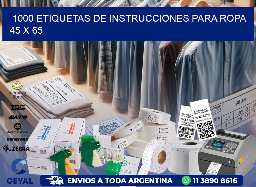 1000 ETIQUETAS DE INSTRUCCIONES PARA ROPA 45 x 65