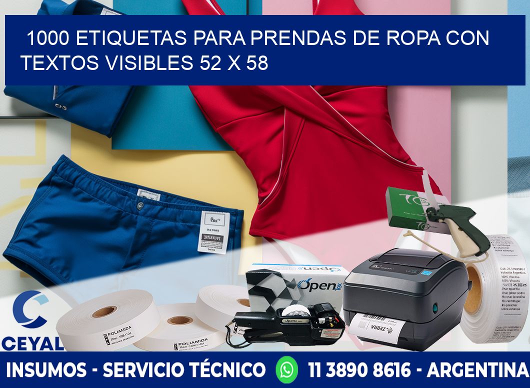 1000 ETIQUETAS PARA PRENDAS DE ROPA CON TEXTOS VISIBLES 52 x 58