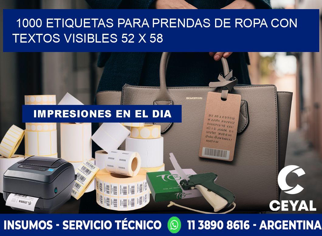 1000 ETIQUETAS PARA PRENDAS DE ROPA CON TEXTOS VISIBLES 52 x 58