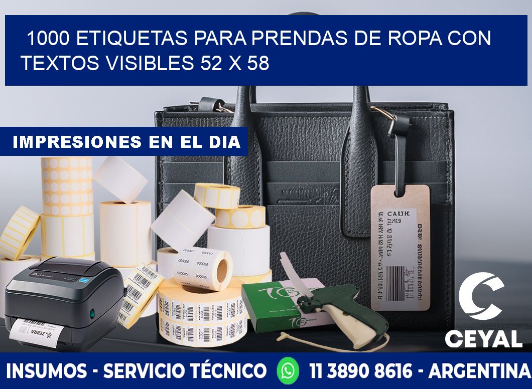 1000 ETIQUETAS PARA PRENDAS DE ROPA CON TEXTOS VISIBLES 52 x 58