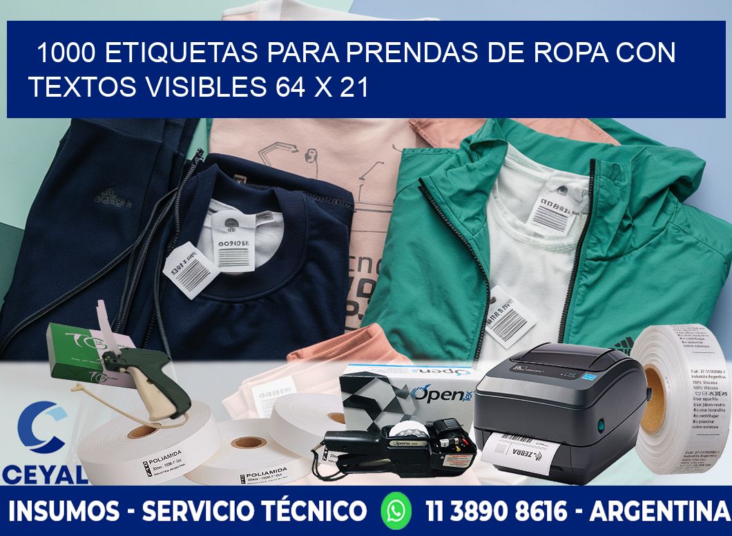 1000 ETIQUETAS PARA PRENDAS DE ROPA CON TEXTOS VISIBLES 64 x 21