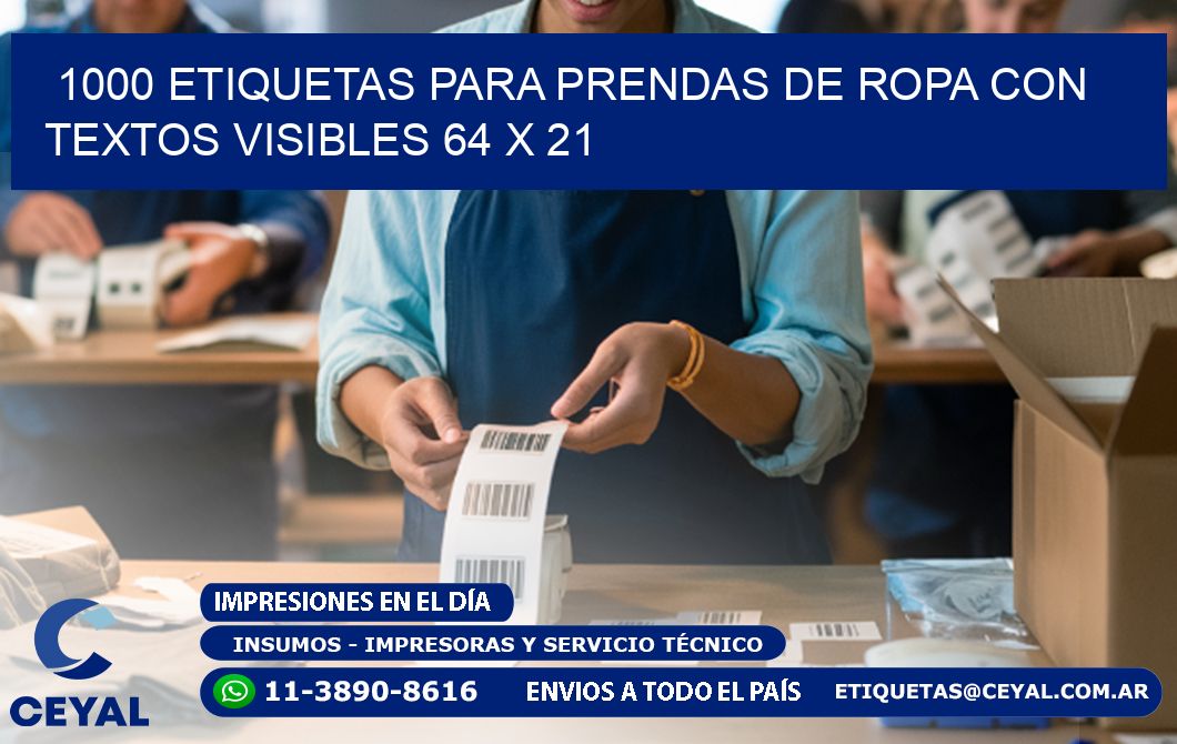 1000 ETIQUETAS PARA PRENDAS DE ROPA CON TEXTOS VISIBLES 64 x 21