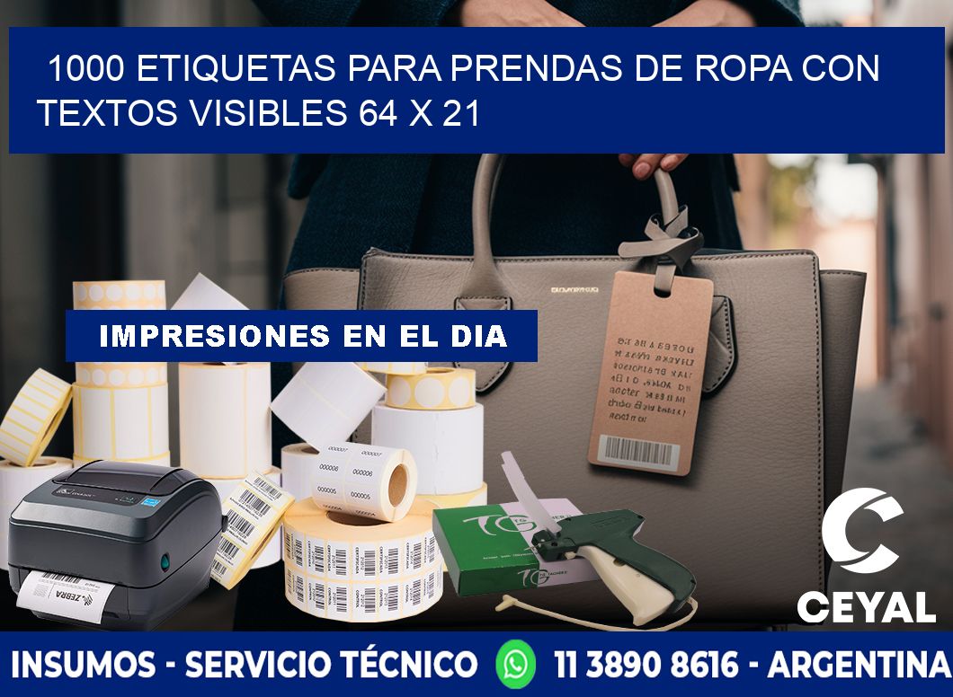 1000 ETIQUETAS PARA PRENDAS DE ROPA CON TEXTOS VISIBLES 64 x 21