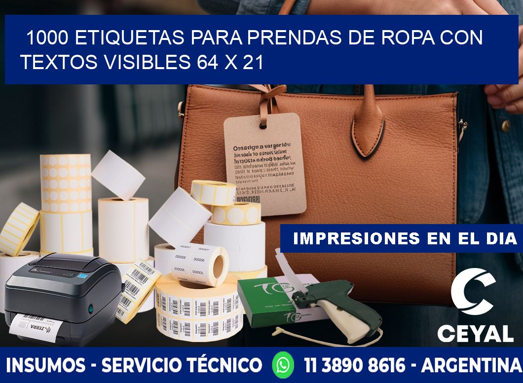 1000 ETIQUETAS PARA PRENDAS DE ROPA CON TEXTOS VISIBLES 64 x 21